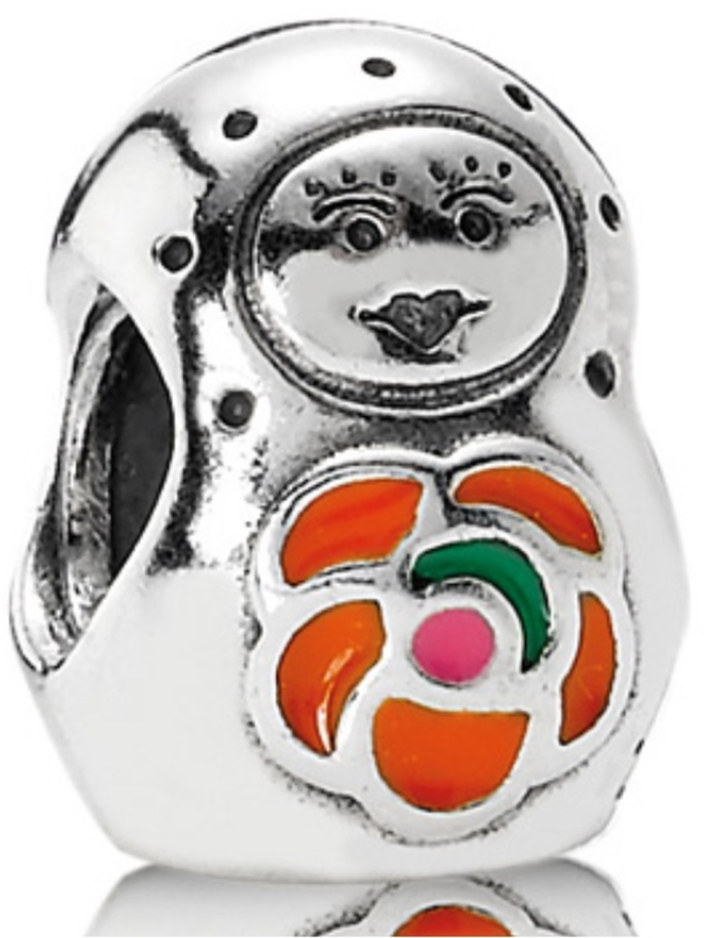 Pandora Silver Babushka / Matryoshka Bead - Orange, Pink, Green